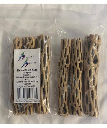 Awesome Aquatic Natural Cholla/Choya Wood 3 Pieces 6 for Shrimp Habitat and Food Treat Hermit Crabs Plecos Aquarium Decoration Lowers pH Hideouts and Chew Toys Reptiles Thorn Free Dried Organic 3 pc 6 inch - Buy Online on SooperMarket.com