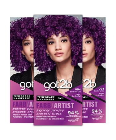 GOT2B Color/Artist 094 BlueBerry Lila level 2 (3x 80 ml) temporary hair color lets hair shine in intense colors or in pastel tones hair tint holds 12 15 washes vegan formula