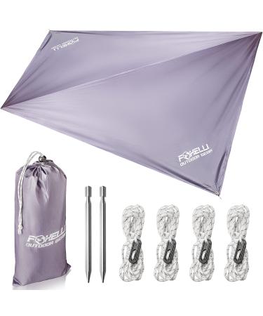 Foxelli Rain Tarp Hammock Rain Fly 12ft Lightweight Camping Tarp Waterproof Backpacking Tarp Shelter with Included Extra Long Guy Lines & Stakes Diamond 12' x 9' Gray