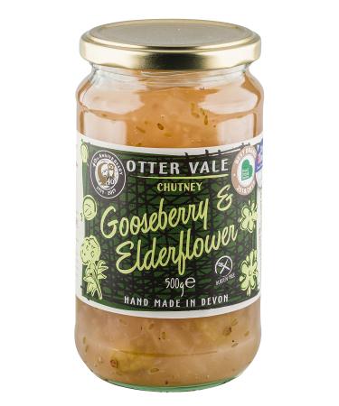 Otter Vale Gooseberry and Elderflower Chutney Gooseberry Fruit with More Than a hint of elderflower Hand-Made in Devon Gluten-Free 500 g Glass jar Gooseberry & Elderflower Chutney