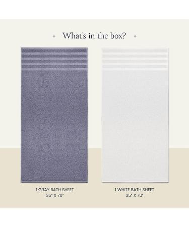 Jumbo Bath Sheets Towels 35x70 - 2-Pack, 100% Cotton, Extra Large Absorbent Towel Set - Gray & White - Buy Online on SooperMarket.com