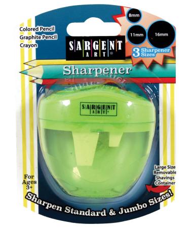 Sargent Art 3 Manual Hole Pencil Sharpeners - 3 Holes With Lid - Portable Colored Pencil Sharpener - Jumbo - Green - Easy Grip Oval Shape