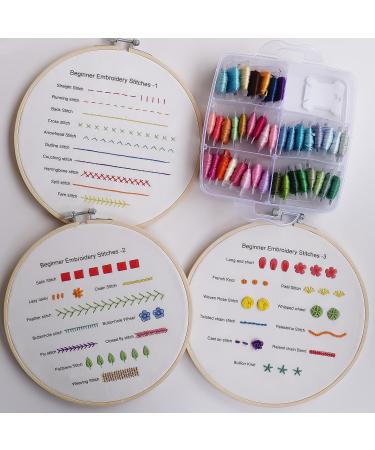 Embroidery Stitch Practice Kit - Learn 30 Stitches with 3 Sets - Craft Lover's Essential for Hand Stitching - Includes Fabric and Skill Techniques - Buy Online on SooperMarket.com