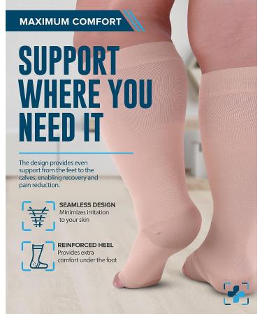 Doctor's Select Plus Size Compression Socks - Wide Calf | 20-30 mmHg Open Toe 6XL Beige - Buy Online on SooperMarket.com