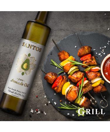 SANTOS Avocado Oil - 100% Pure Non-GMO Oil for High Heat Cooking, Grilling & Baking - 0g Trans Fat, Cholesterol Free - Paleo & Keto Friendly - 750ml - Buy Online on SooperMarket.com