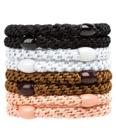 AXEN 8PCS Elasitc Hair Tie for Women Girls Cotton Bands Soft Woven Ponytail Holders for Thick Hair and Curly Hair Neutral Colors
