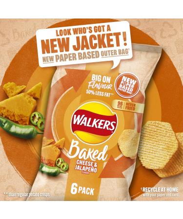 Walkers Oven Baked Cheese & Jalapeno Crisps 6 x 22g - Deliciously Spicy Snack Pack - Buy Online on SooperMarket.com