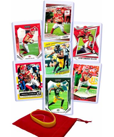 Kansas City Chiefs Cards: Mahomes, Kelce, Smith-Schuster, Valdes-Scantling, Edwards-Helaire, Jamaal Charles, Tony Gonzalez ASSORTED Football Stars & Legends Trading Card & Wristbands Bundle