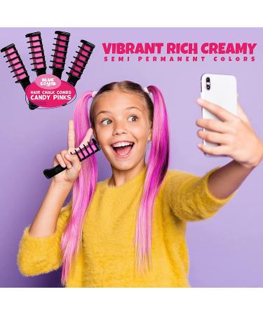 Blue Squid Hair Chalk Combs for Girls - Vibrant Temporary Hair Color, Washable Dye, Teenage Girl Gifts - CandyPinks (4pcs) - Buy Online on SooperMarket.com