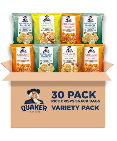 Quaker Rice Crisps, Gluten Free, 4 Flavor Sweet and Savory Variety Mix, Single Serve 0.67oz, 30 count Crisps, Sweet & Savory Variety Pack