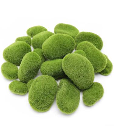 BigOtters 24 PCS Artificial Moss Rocks, 6 Size Faux Green Moss Covered Stones Green Moss Balls Decorative Fake Moss Decor for Fairy Gardens Floral Arrangements Craft