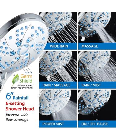 High Pressure 6-in-1 Aquassage by AquaCare - 76-mode Combo Showerhead with Hand Shower, Body Brush, Hair Brush & Arm in One! Stainless Steel Hose, Brush Holder - All-Chrome - Buy Online on SooperMarket.com