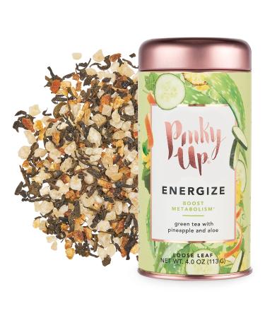 Pinky Up Energize Loose Leaf Wellness Tea, Green Tea Blend, Naturally Low Calorie & Gluten Free, Caffeinated 3.0 Ounce Tin, 25 Servings