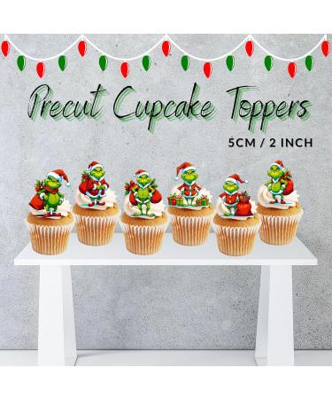 PRECUT Grinch Cupcake Toppers #2 Edible Christmas Cake Decorations Grinch Christmas Decorations Christmas Grinch Cake Topper (12) - Buy Online on SooperMarket.com