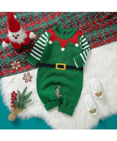 Mimixiong Baby Christmas Outfit | Knitted Xmas Romper for Newborn Boys and Girls | Long Sleeve Costume | 0-3 Months | Green - Buy Online on SooperMarket.com