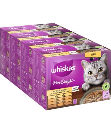 Whiskas 1+ cat food pure dight poultry selection in jelly 12x85g (4 packs) - high -quality wet food for adult cats in 48 portion bags poultry ragout