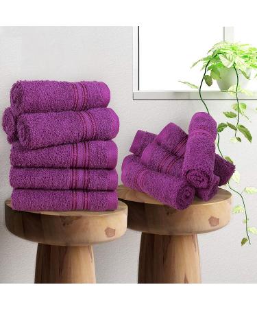 ERINA Cotton Washcloths Set of 12 - Heavy GSM 100% Pure Combed Cotton - Highly Absorbent Face Towels - Quick Drying Fingertip Towels - 12x12 Inch - Plum - Buy Online on SooperMarket.com
