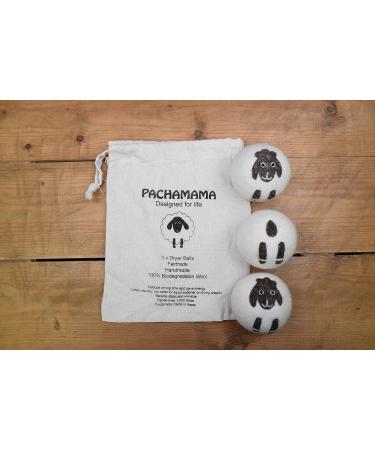 Pachamama Handmade XL Wool Tumble Dryer Balls 7cm 3 Pk Reduce Drying Time Save Energy Fabric Soften Reduce Static Reduce Wrinkles Unscented Long Life - Cute Sheep Pattern Felted by Hand Fair Trade - Buy Online on SooperMarket.com