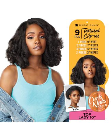 Sensationnel Clip in Top Lady - 10 inch Textured Clip in 9 Piece Pack adds Volume CK&CO Protective Style - Curls Kinks & Co (1B)