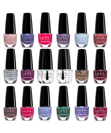 Nicole Miller 16 Colors Nail Polish Set + 2 Base Coats + 2 Top Coats – Bright Colors Manicure Set - Long Lasting Fingernail and Toenail Polish for Women and Teen Girls