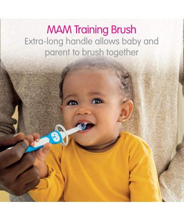 MAM Baby's Brush Set (2 Training Toothbrushes 1 Safety Shield) Baby Toothbrushes with Brushy the Bear Interactive App For Boy 5+ Months Blue - Buy Online on SooperMarket.com