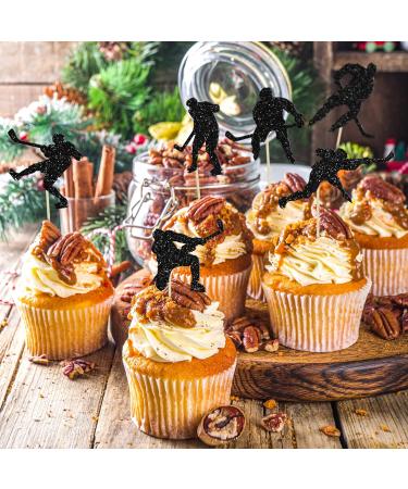 Gyufise 24Pcs Hockey Cupcake Toppers Black Glitter Hockey Players Cupcake Picks Ice Hockey Sports Theme Baby Shower Boys Girls Birthday Party Cake Decorations Supplies Black-1 - Buy Online on SooperMarket.com