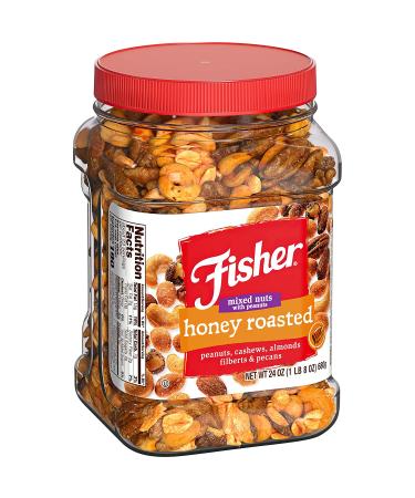 Fisher Snack Honey Roasted Mixed Nuts 24oz - Peanuts, Cashews, Almonds, Filberts, Pecans - 1.5lb Pack of 1 - Buy Online on SooperMarket.com