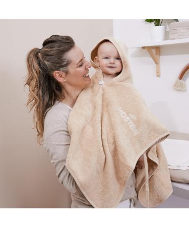 Mabyen Baby Hooded Bathrobe | 100% Organic Cotton Beige Baby Poncho with Hood - One Size - Ideal for Baby Bath Time - Buy Online on SooperMarket.com