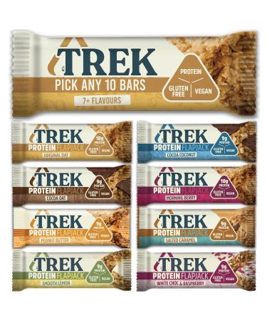 TREK High Protein Flapjack - Pick any 10 - Gluten Free - Plant Based - Vegan Snack - 50g x 10 bars