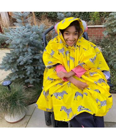 BundleBean Kids Wheelchair Poncho | Waterproof Yellow Zebra Rain Poncho - Ages 4-11 | Universal Fit with Peaked Hood & Easy Fastenings - Buy Online on SooperMarket.com