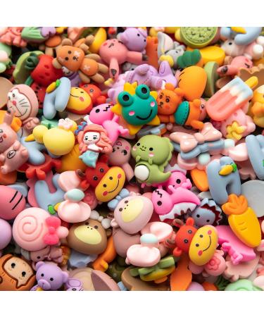 Slime Charms Cartoon Animal and Fruit Cute Set - Mixed Lot Assorted Fruit Resin Flatback Cute Sets for DIY Crafts Making Decorations Scrapbooking Embellishments Hair Clip 25pcs A 25