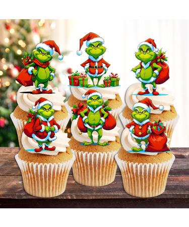 PRECUT Grinch Cupcake Toppers #2 Edible Christmas Cake Decorations Grinch Christmas Decorations Christmas Grinch Cake Topper (12) - Buy Online on SooperMarket.com