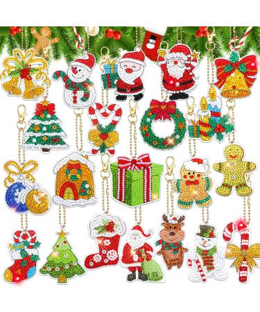 21 Pcs DIY Diamond Key Chain Ornaments 5D Key Ring Rhinestone Pendant Decorative Hanging Ornament Art Kits Diamond Art Christmas Ornaments for Kids (Cute Style)