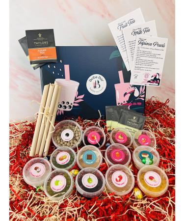 Boba Bar London | Easter Special Mixed Bubble Tea Kit | 6 Mixed Tea Flavours with Bobas Jellies & Tapioca | Serves 6 | 2 Recipe Cards