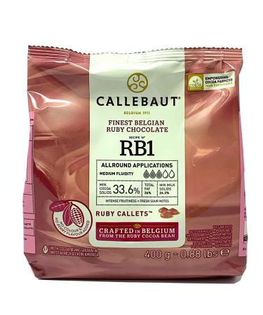 Callebaut | Ruby Chocolate | Recipe N RB1 (33.6%) | Finest Belgian Chocolate for baking desserts patisserie and chocolatier applications | 400g