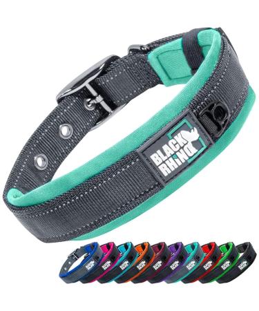Black Rhino - The Comfort collar super soft neoprene posted dog collar for all dog breeds - highly contaminable adjustable reflective weatherproof (large aqua/gray) aqua/gray size