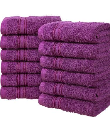 ERINA Cotton Washcloths Set of 12 - Heavy GSM 100% Pure Combed Cotton - Highly Absorbent Face Towels - Quick Drying Fingertip Towels - 12x12 Inch - Plum - Buy Online on SooperMarket.com