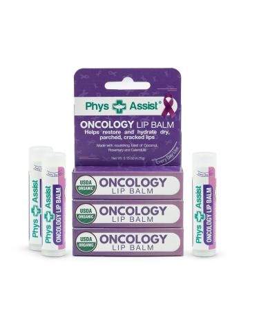 Oncology Lip Balm USDA Organic, Hydrate Dry, Parched Lips. Moisturizing -3 Pack