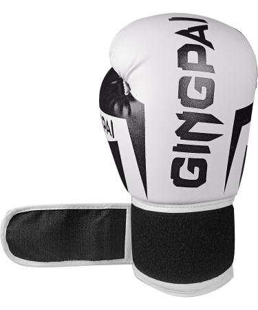 GINGPAI Leather Boxing Gloves for Men & Women | Punching Bag Kickboxing Muay Thai Gloves 8oz in White Black | Premium Quality - Buy Online on SooperMarket.com