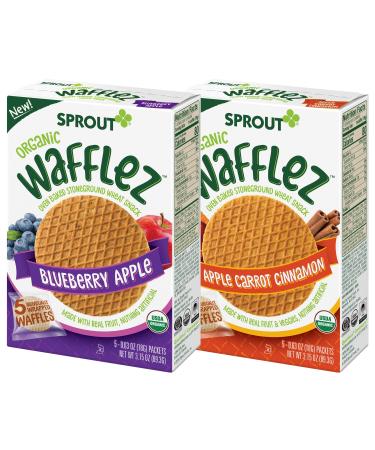 Sprout Organic Baby Food, Stage 4 Toddler Snacks, Blueberry Apple and Apple Cinnamon Wafflez Variety Pack, Single Serve Waffles (20 Count)