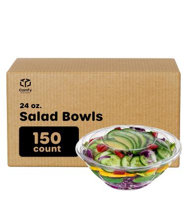 Comfy Package Bulk Case of 3/50 Sets 24 oz. Clear Plastic Salad Bowls To Go With Airtight Lids 24 oz 150 Count - Clear