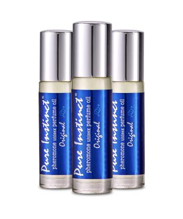 Pure Instinct Roll-On (3-Pack) - The Original Pheromone Infused Essential Oil Perfume Cologne - Unisex Attracts Men and Women - TSA Ready