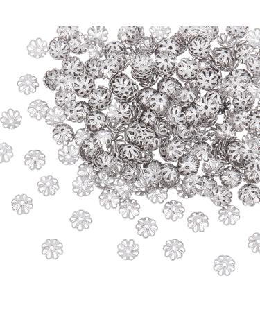 UNICRAFTALE About 300pcs MultiPetal Flower Bead Caps 7mm Stainless Steel Hollow Spacer Caps Metal Bead Cap Spacers for Bracelet Necklace Jewelry Making Stainless Steel Color 7mm Stainless Steel Color/300pcs
