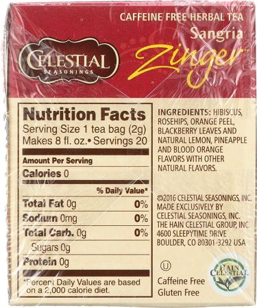 Celestial Herbal Tea Sangria Zinger - 20 Count Bags | Refreshing & Flavorful Blend - Buy Online on SooperMarket.com