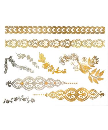 Terra Tattoos Gold Silver Metallic Temporary Tats - 75+ Boho Henna Designs - Waterproof, Non-Toxic, Long-Lasting - Ideal for Beach, Festivals & More! - Buy Online on SooperMarket.com