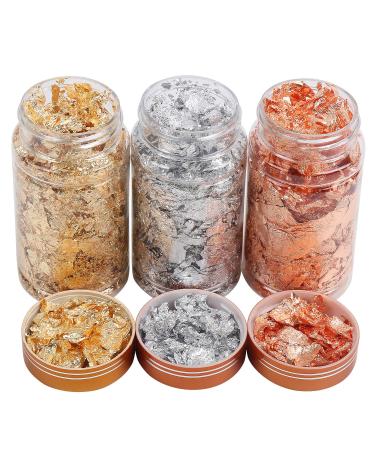 DIYASY Gold Flakes for Resin,3 Bottles Metallic Gold Foil Leaf for Nails, Painting, Crafts, Slime and Resin Jewelry Making (Gold, Silver, Copper Colors)