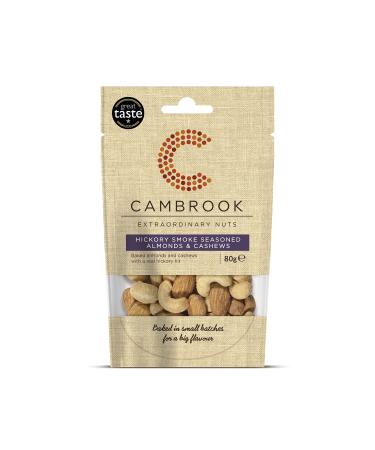 Cambrook Hickory Smoke Seasoned Almonds & Cashews 80 g Bag - Premium Quality Nuts Gluten Free Vegan Hickory Smoke Seasoned Almonds and Cashews 80 g