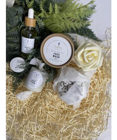 Cheeky Herbs Gift Box 1 - Relaxing Indulgent Spa Day Mixed Box for Hair Face Bath & Body Hair Repair Oil Green Tea Face Mask Lip Butter Body Scrub Vegan Natural Cruelty Free