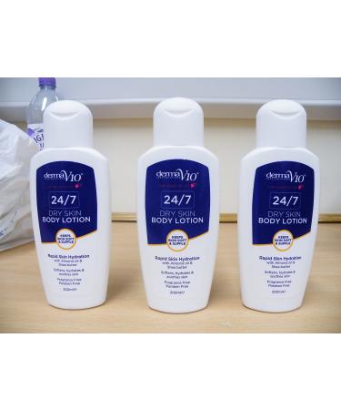 3x Derma V10 24/7 Dry Skin Body Lotion Moisturiser With Almond Oil & Shea Butter 200ml