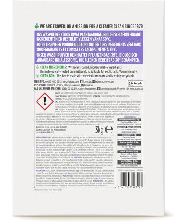 Ecover Color Washing Powder Concentrate Lavender 3kg - Eco-Friendly Detergent for Natural Colored Clothing (40 Wash Loads) - Buy Online on SooperMarket.com